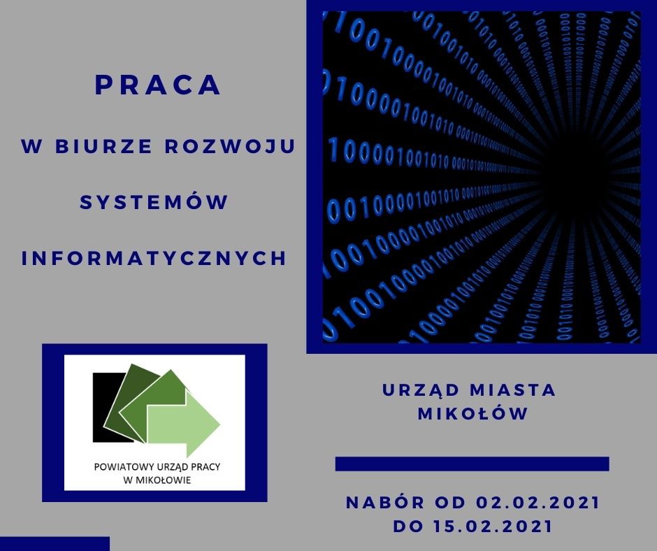 Rekrutacja na stanowisko podinspektora na zastępstwo w Biurze Rozwoju Systemów Informatycznych Urzędu Miasta w Mikołowie