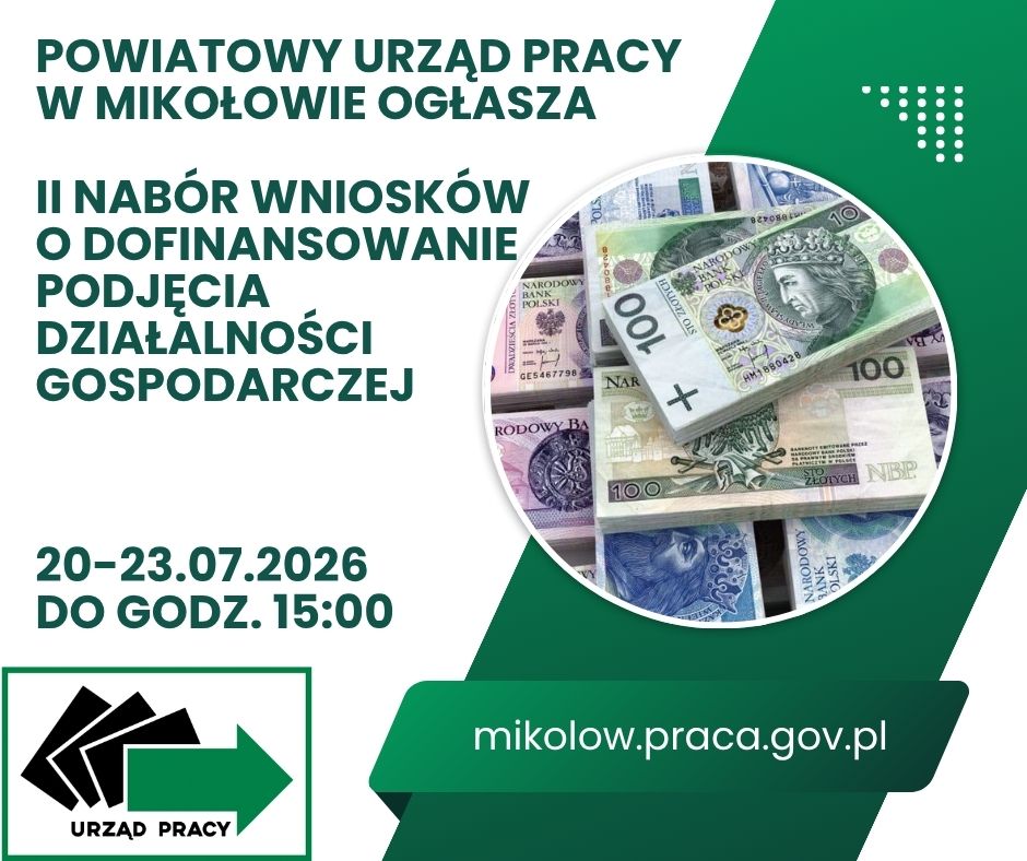 Obrazek dla: II nabór wniosków o  dofinansowanie podjęcia działalności...